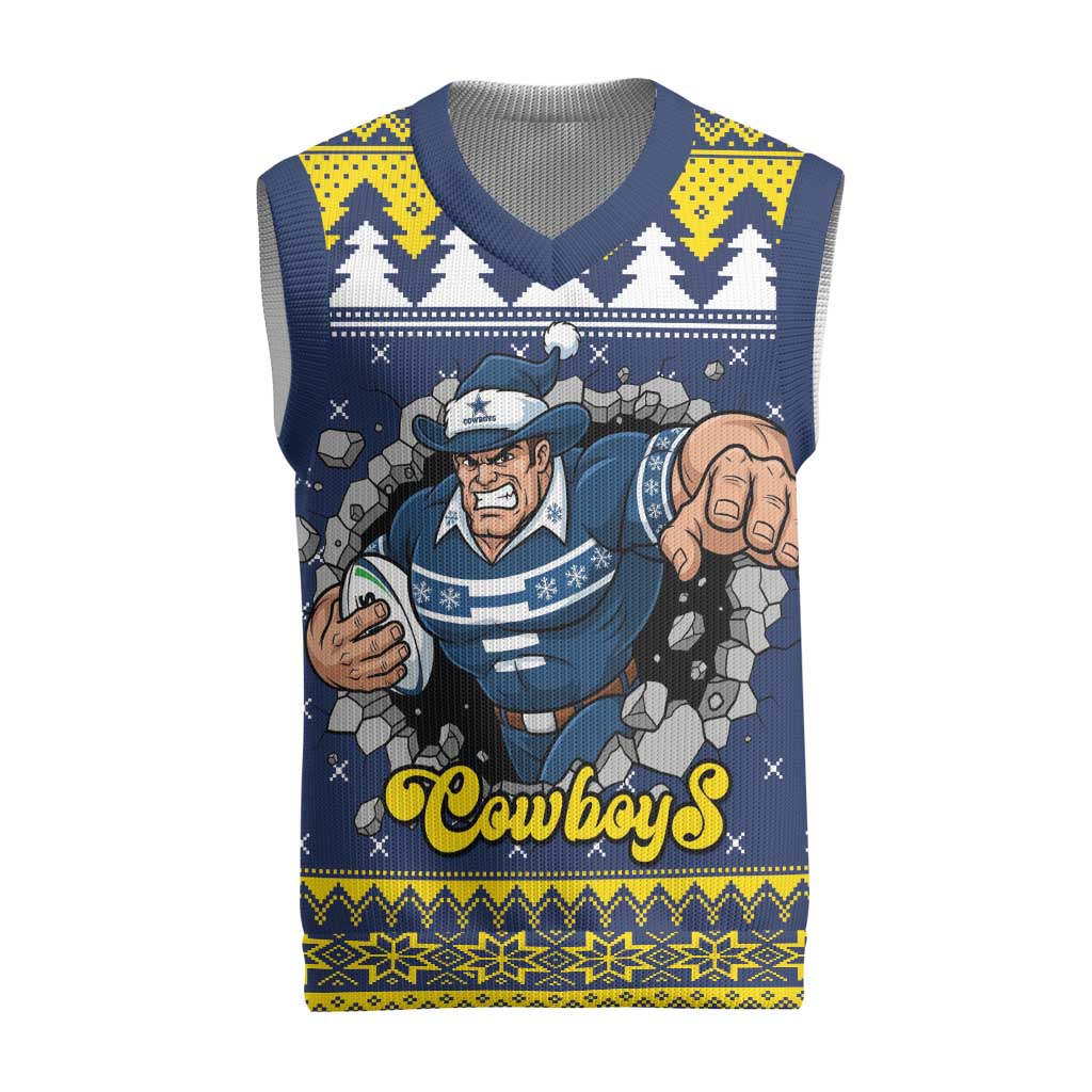 Merry Queensland Cowboys Personalised Christmas Knitted V-Neck Vest Christmas Rugby League Spirit - Aussie Hoodie