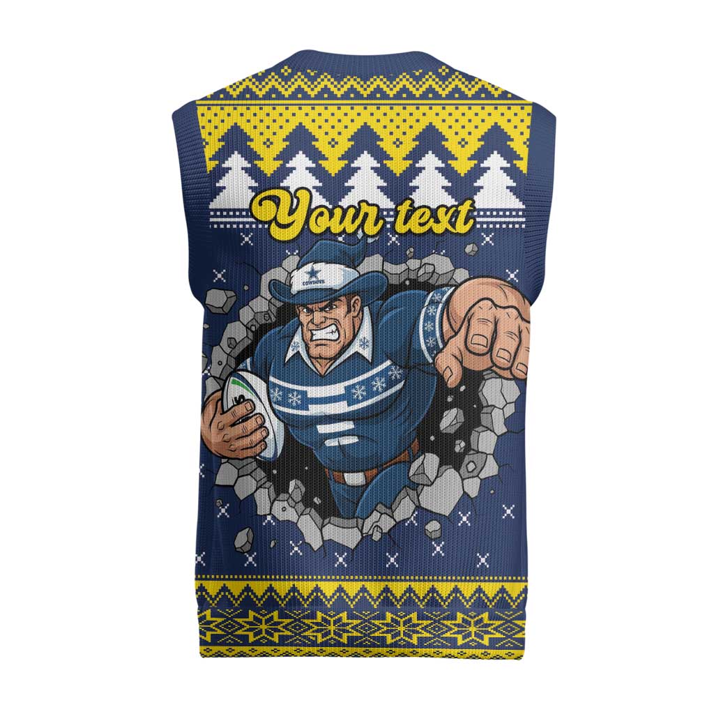 Merry Queensland Cowboys Personalised Christmas Knitted V-Neck Vest Christmas Rugby League Spirit - Aussie Hoodie