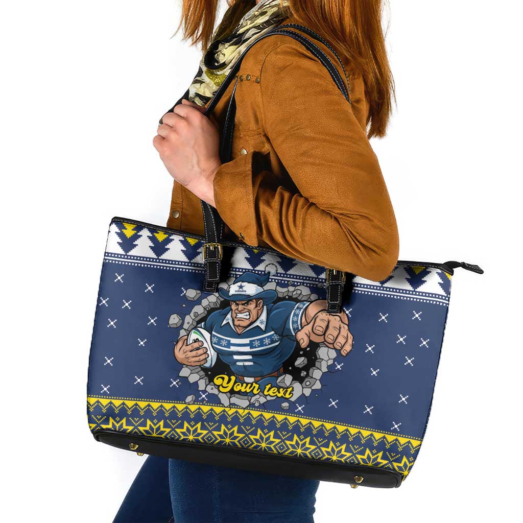 Merry Queensland Cowboys Personalised Leather Tote Bag Christmas Rugby League Spirit - Aussie Hoodie