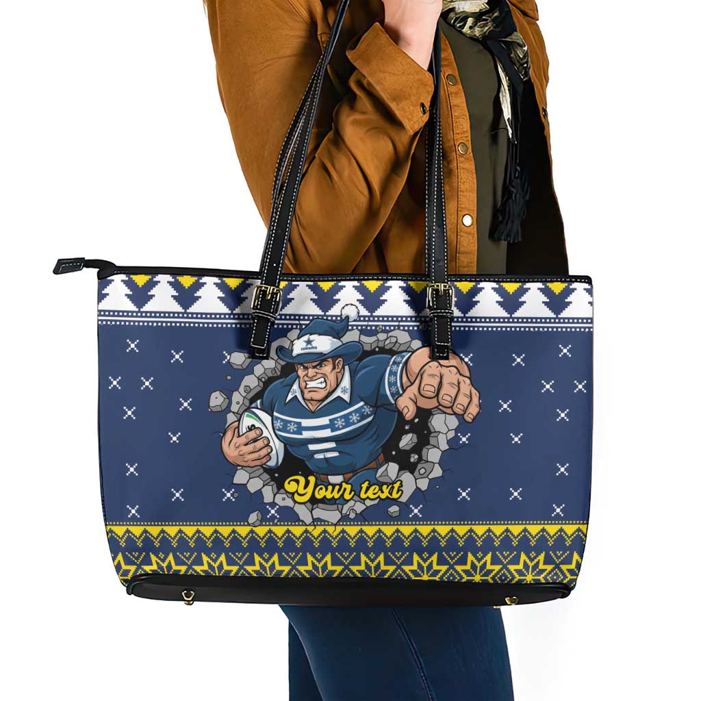 Merry Queensland Cowboys Personalised Leather Tote Bag Christmas Rugby League Spirit - Aussie Hoodie