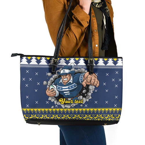Merry Queensland Cowboys Personalised Leather Tote Bag Christmas Rugby League Spirit - Aussie Hoodie