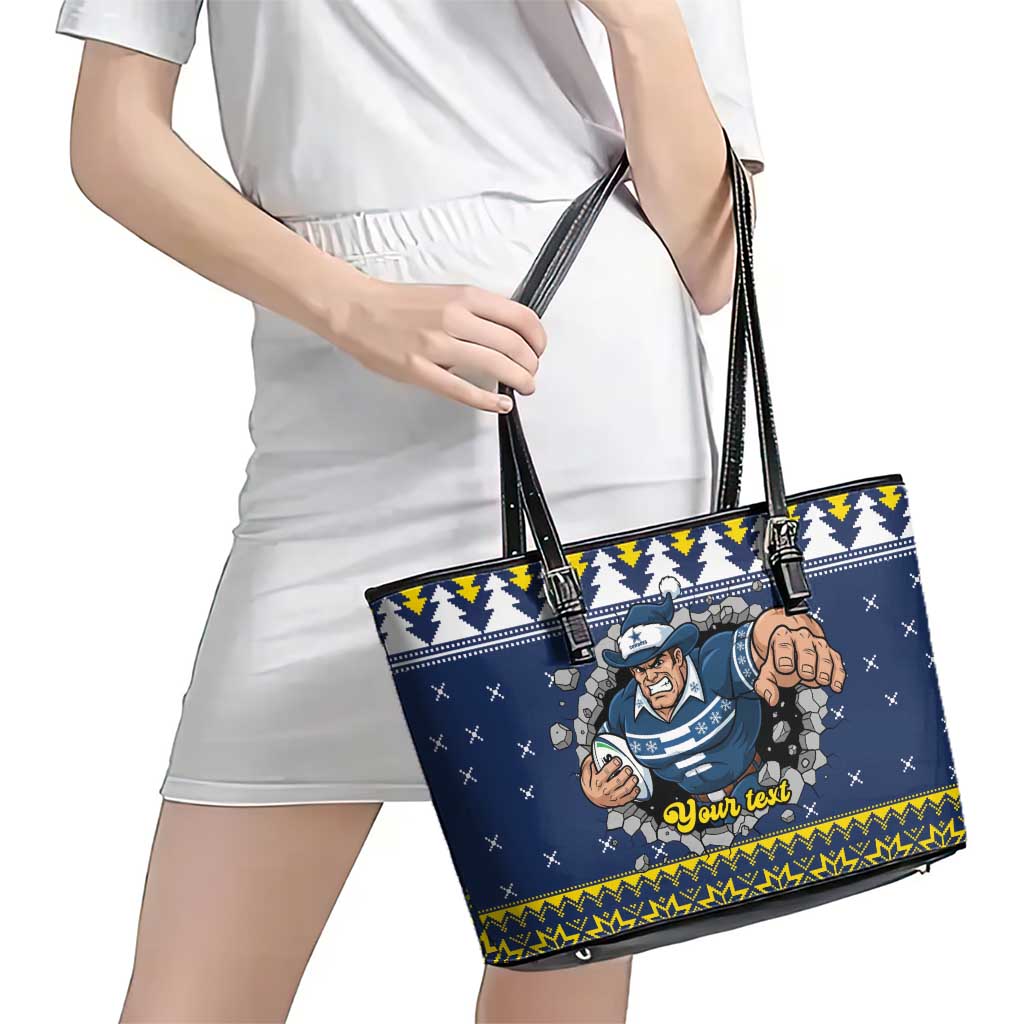 Merry Queensland Cowboys Personalised Leather Tote Bag Christmas Rugby League Spirit - Aussie Hoodie
