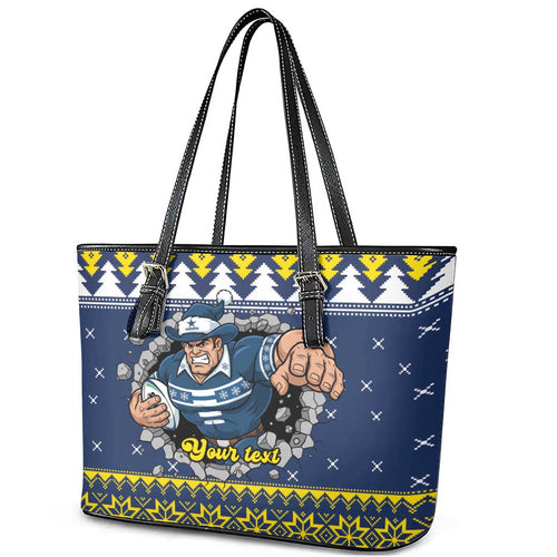 Merry Queensland Cowboys Personalised Leather Tote Bag Christmas Rugby League Spirit - Aussie Hoodie