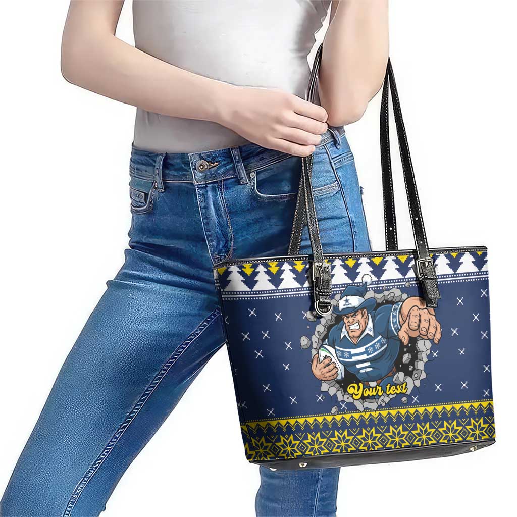 Merry Queensland Cowboys Personalised Leather Tote Bag Christmas Rugby League Spirit - Aussie Hoodie