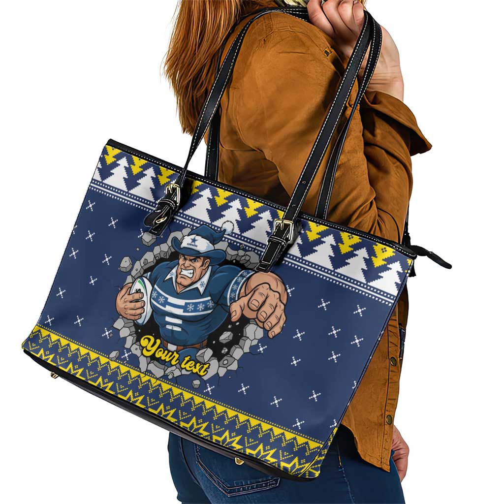 Merry Queensland Cowboys Personalised Leather Tote Bag Christmas Rugby League Spirit - Aussie Hoodie