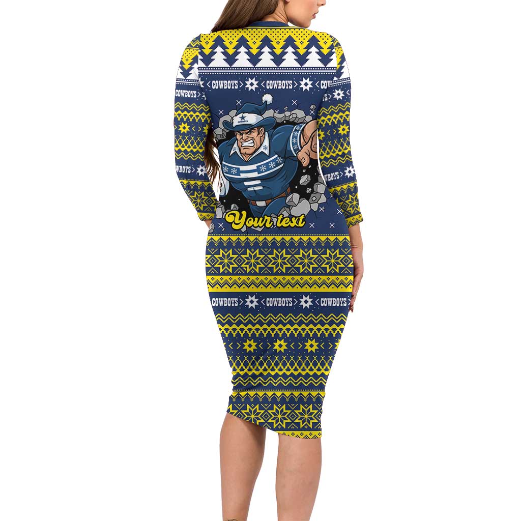 Merry Queensland Cowboys Personalised Long Sleeve Bodycon Dress Christmas Rugby League Spirit - Aussie Hoodie