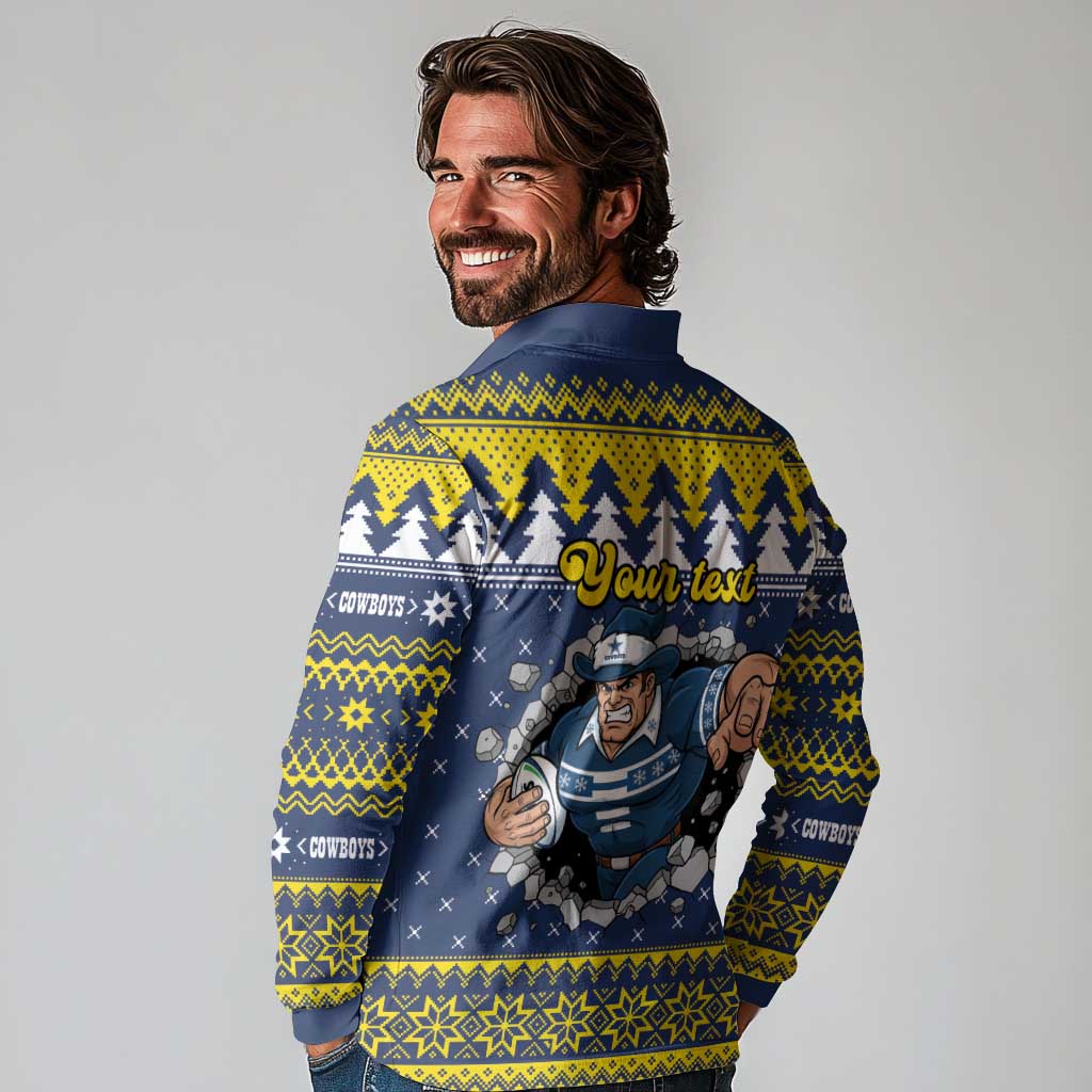 Merry Queensland Cowboys Personalised Long Sleeve Polo Shirt Christmas Rugby League Spirit - Aussie Hoodie