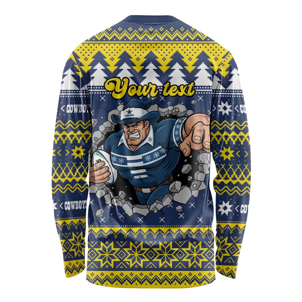 Merry Queensland Cowboys Personalised Long Sleeve Shirt Christmas Rugby League Spirit - Aussie Hoodie