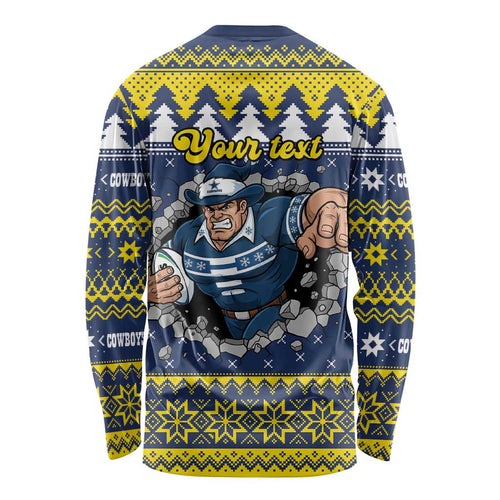 Merry Queensland Cowboys Personalised Long Sleeve Shirt Christmas Rugby League Spirit - Aussie Hoodie