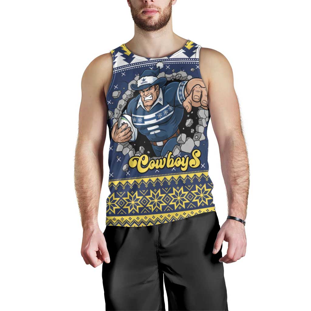 Merry Queensland Cowboys Personalised Men Tank Top Christmas Rugby League Spirit - Aussie Hoodie