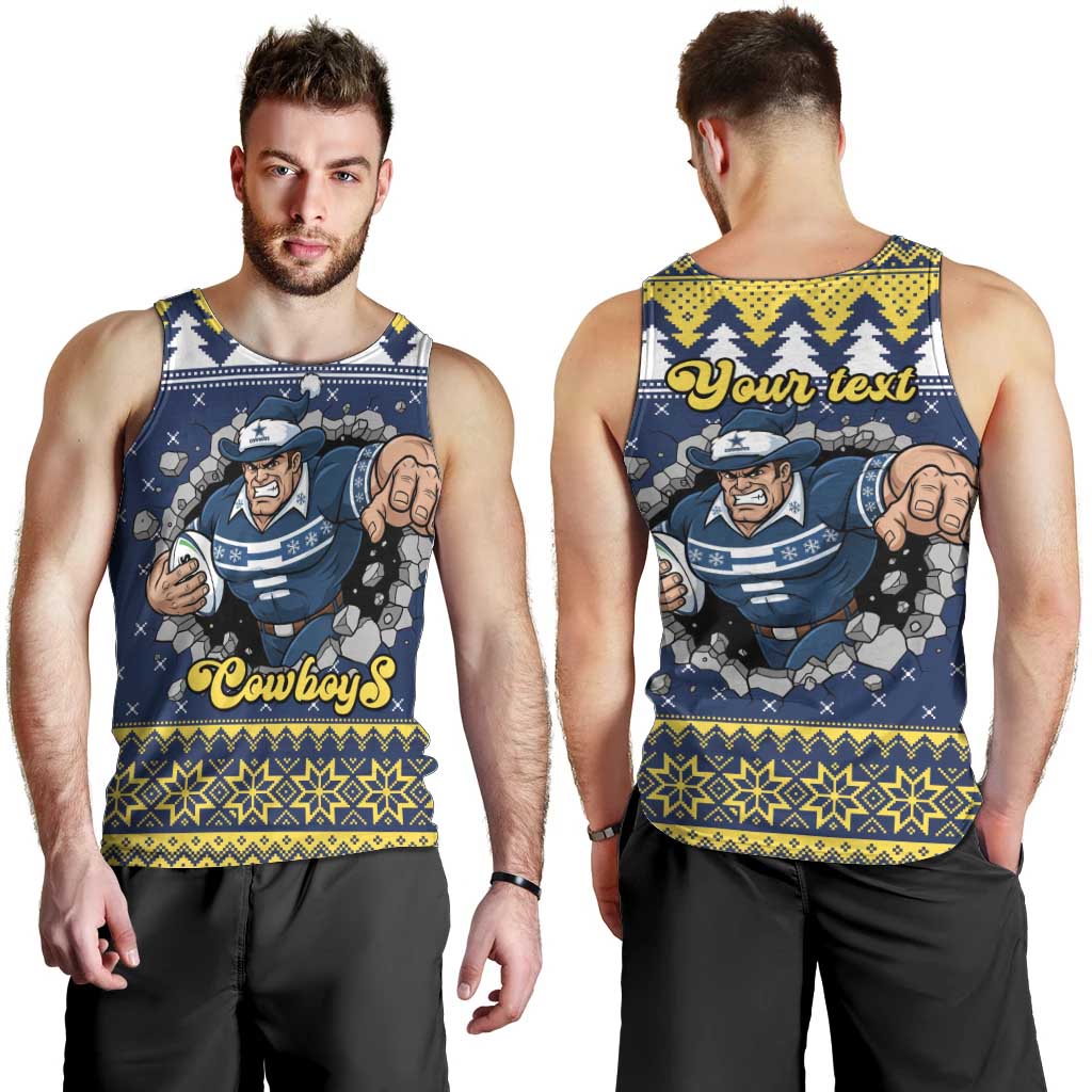 Merry Queensland Cowboys Personalised Men Tank Top Christmas Rugby League Spirit - Aussie Hoodie