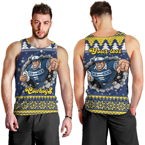 Merry Queensland Cowboys Personalised Men Tank Top Christmas Rugby League Spirit - Aussie Hoodie