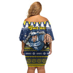 Merry Queensland Cowboys Personalised Off Shoulder Short Dress Christmas Rugby League Spirit - Aussie Hoodie
