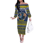 Merry Queensland Cowboys Personalised Off The Shoulder Long Sleeve Dress Christmas Rugby League Spirit - Aussie Hoodie