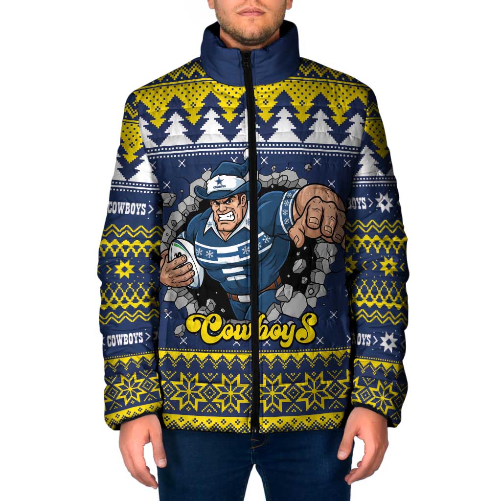 Merry Queensland Cowboys Personalised Padded Jacket Christmas Rugby League Spirit - Aussie Hoodie