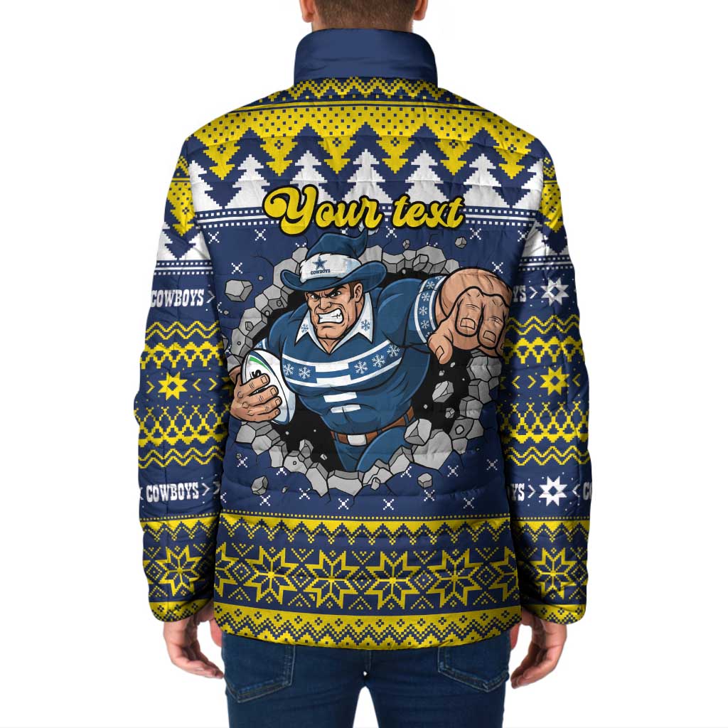 Merry Queensland Cowboys Personalised Padded Jacket Christmas Rugby League Spirit - Aussie Hoodie