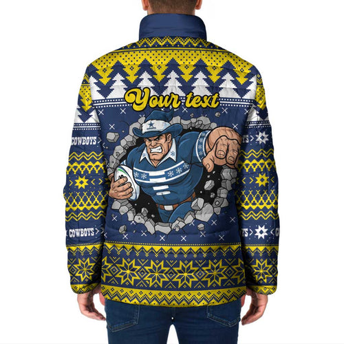 Merry Queensland Cowboys Personalised Padded Jacket Christmas Rugby League Spirit - Aussie Hoodie