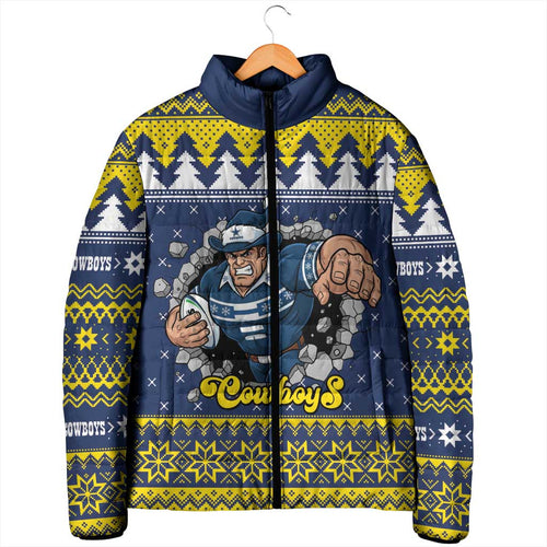 Merry Queensland Cowboys Personalised Padded Jacket Christmas Rugby League Spirit - Aussie Hoodie