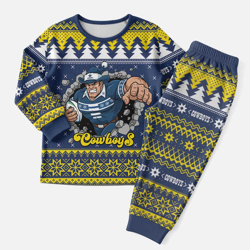 Merry Queensland Cowboys Personalised Christmas Pajama Set Christmas Rugby League Spirit - Aussie Hoodie