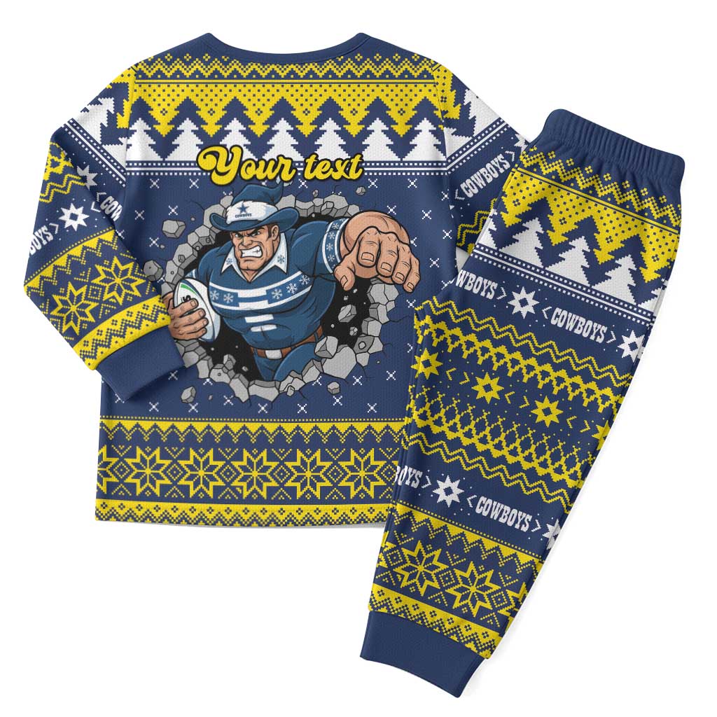 Merry Queensland Cowboys Personalised Christmas Pajama Set Christmas Rugby League Spirit - Aussie Hoodie