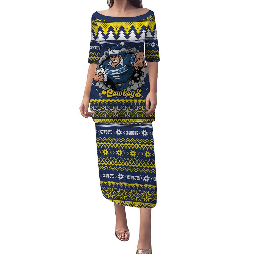 Merry Queensland Cowboys Personalised Puletasi Christmas Rugby League Spirit - Aussie Hoodie