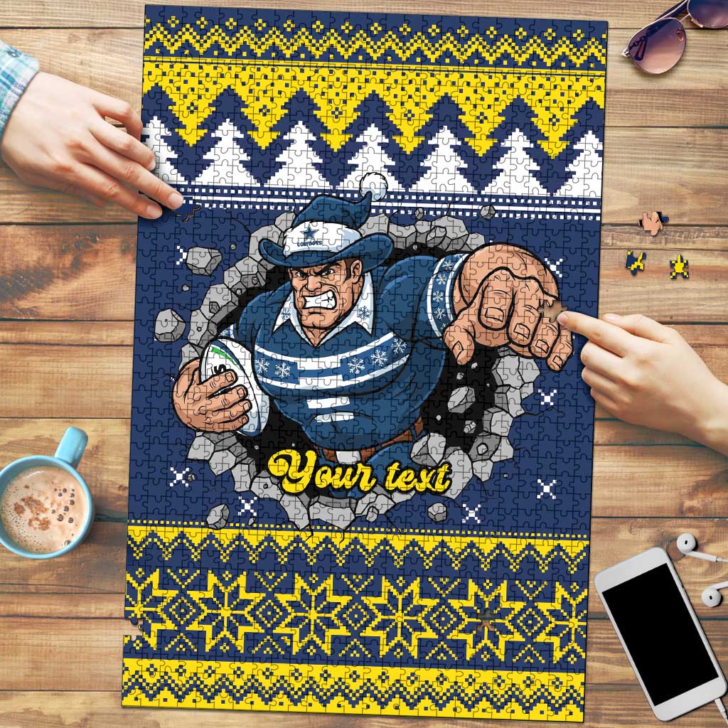 Merry Queensland Cowboys Personalised Puzzle Christmas Rugby League Spirit - Aussie Hoodie