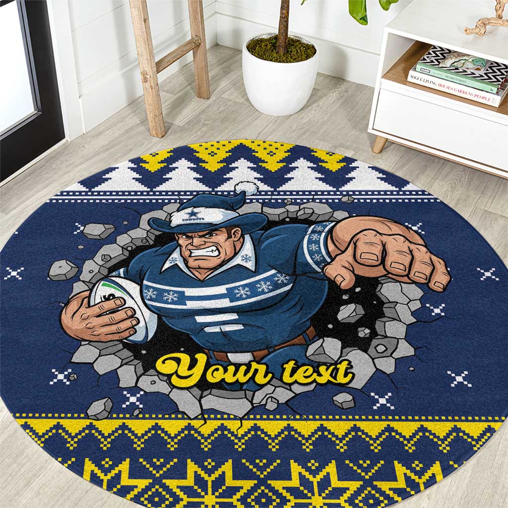 Merry Queensland Cowboys Personalised Round Carpet Christmas Rugby League Spirit - Aussie Hoodie