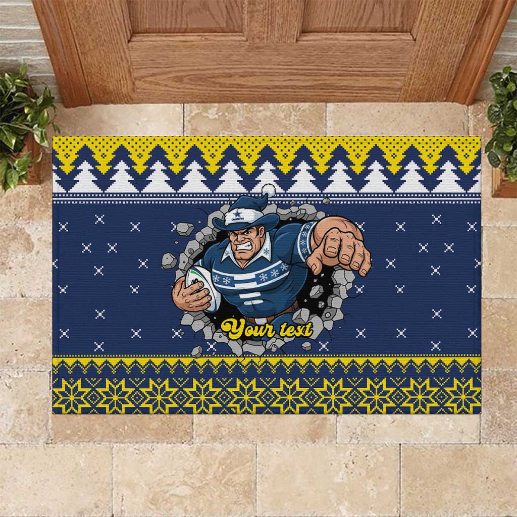 Merry Queensland Cowboys Personalised Rubber Doormat Christmas Rugby League Spirit - Aussie Hoodie