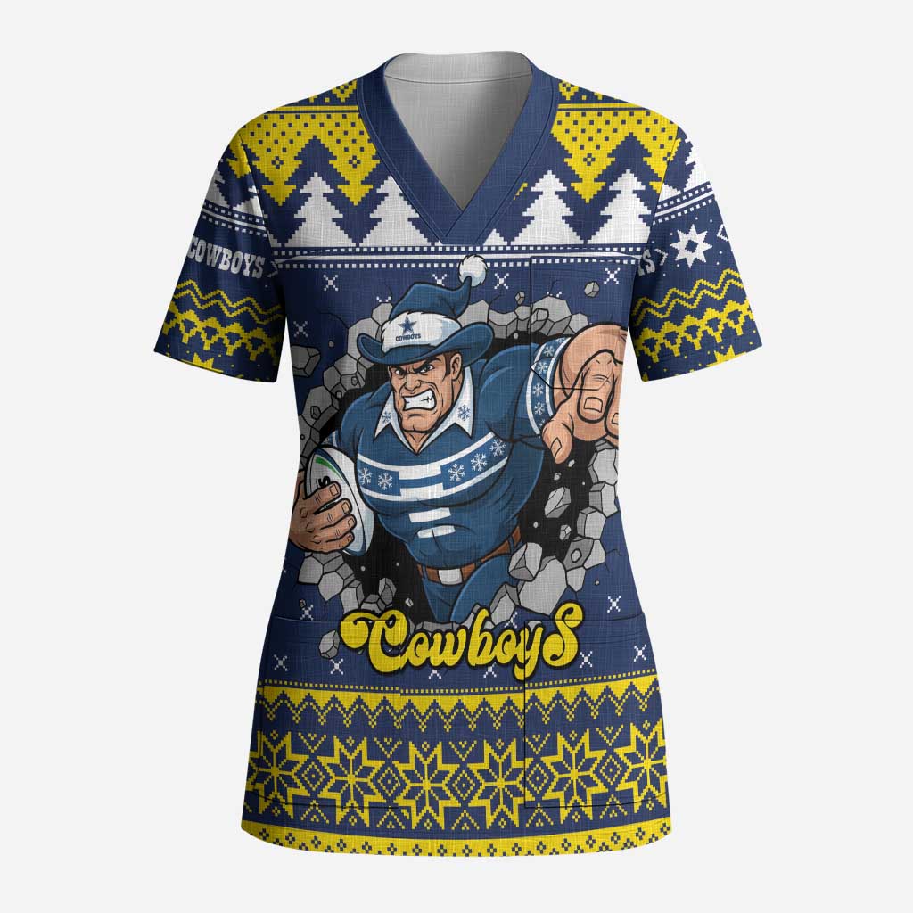Merry Queensland Cowboys Personalised Scrub Top Christmas Rugby League Spirit - Aussie Hoodie