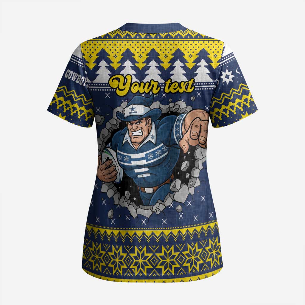 Merry Queensland Cowboys Personalised Scrub Top Christmas Rugby League Spirit - Aussie Hoodie