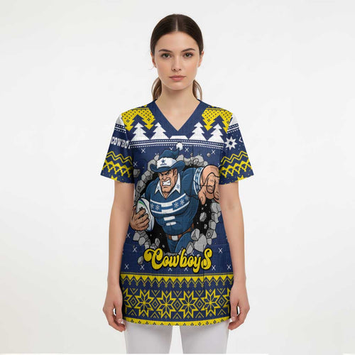 Merry Queensland Cowboys Personalised Scrub Top Christmas Rugby League Spirit - Aussie Hoodie