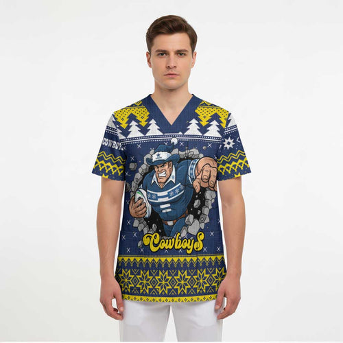 Merry Queensland Cowboys Personalised Scrub Top Christmas Rugby League Spirit - Aussie Hoodie