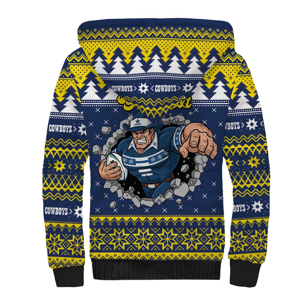 Merry Queensland Cowboys Personalised Sherpa Hoodie Christmas Rugby League Spirit - Aussie Hoodie