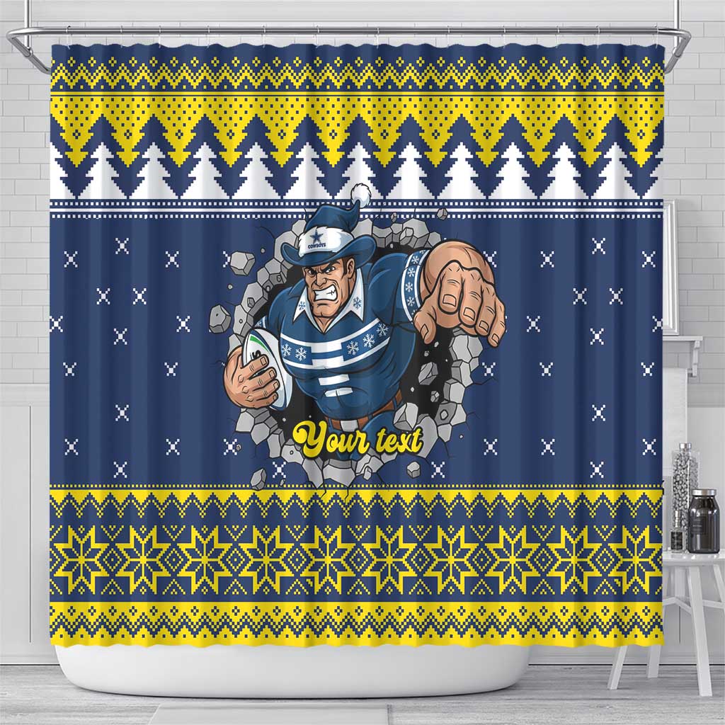 Merry Queensland Cowboys Personalised Shower Curtain Christmas Rugby League Spirit - Aussie Hoodie