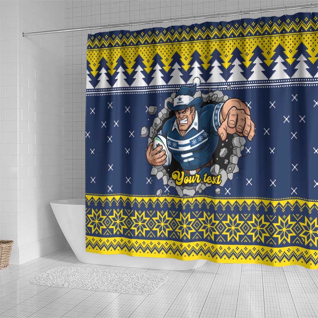 Merry Queensland Cowboys Personalised Shower Curtain Christmas Rugby League Spirit - Aussie Hoodie