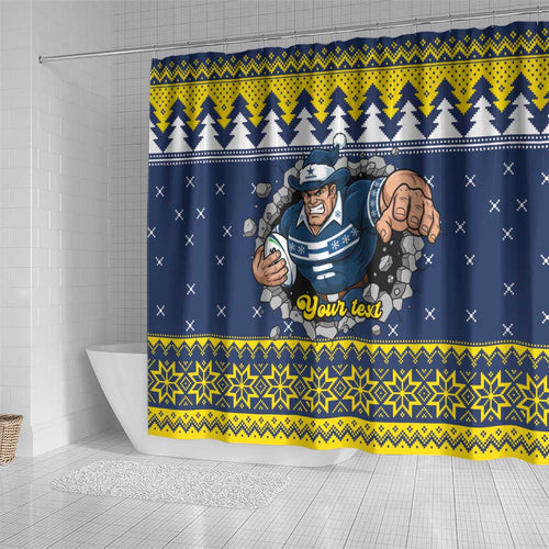 Merry Queensland Cowboys Personalised Shower Curtain Christmas Rugby League Spirit - Aussie Hoodie