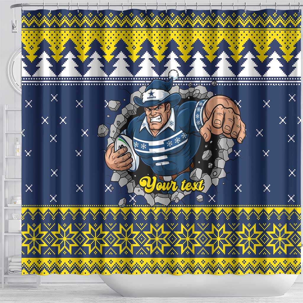 Merry Queensland Cowboys Personalised Shower Curtain Christmas Rugby League Spirit - Aussie Hoodie