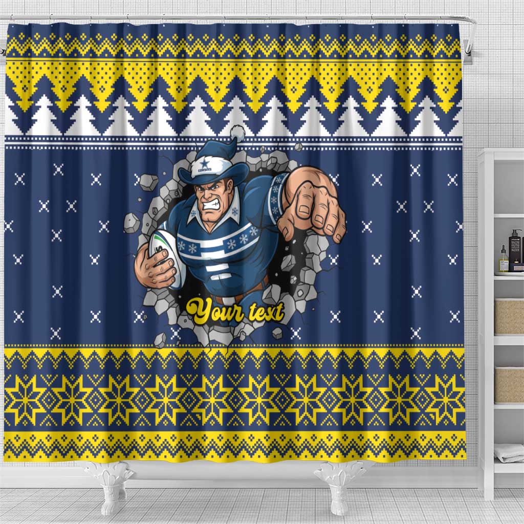 Merry Queensland Cowboys Personalised Shower Curtain Christmas Rugby League Spirit - Aussie Hoodie