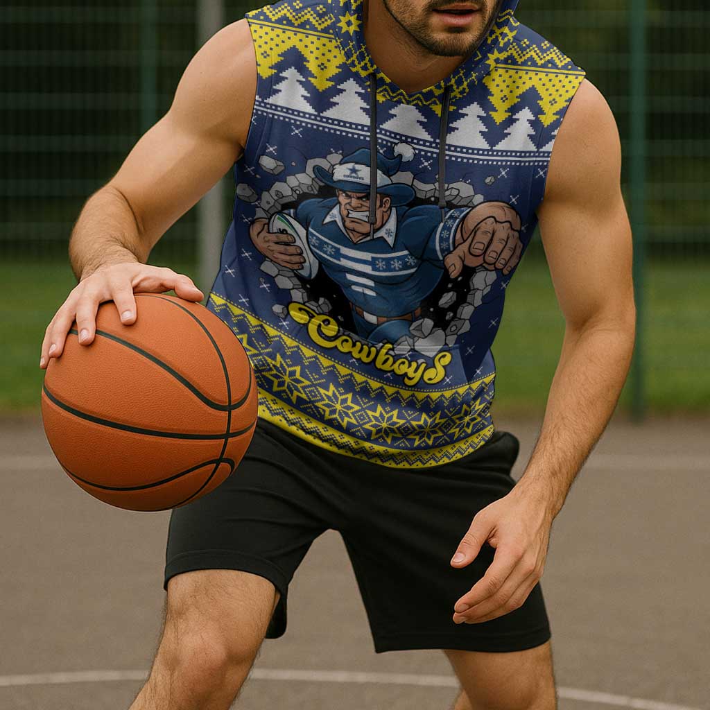 Merry Queensland Cowboys Personalised Sleeveless Hoodie Christmas Rugby League Spirit - Aussie Hoodie