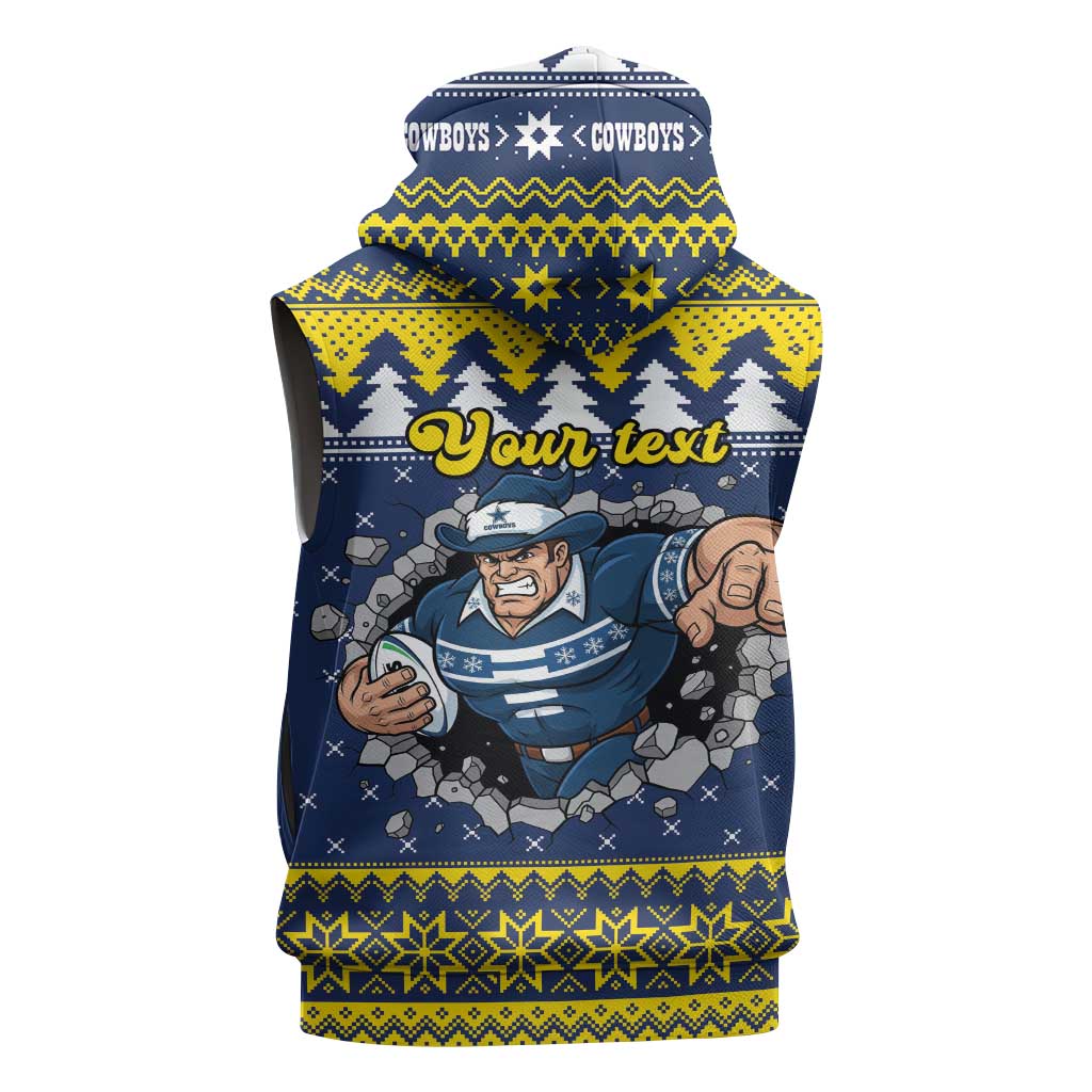 Merry Queensland Cowboys Personalised Sleeveless Zip Hoodie Christmas Rugby League Spirit LT9
