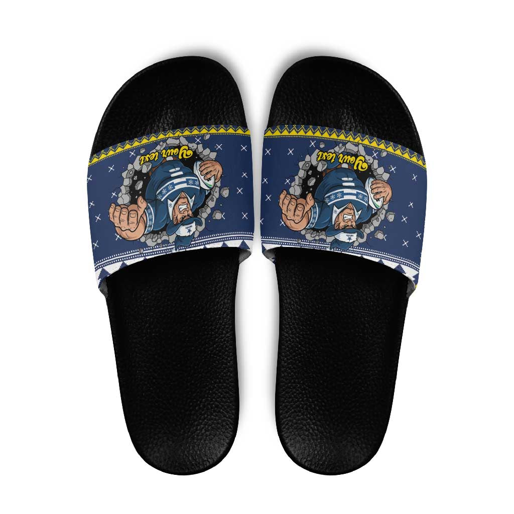 Merry Queensland Cowboys Personalised Slide Sandals Christmas Rugby League Spirit - Aussie Hoodie