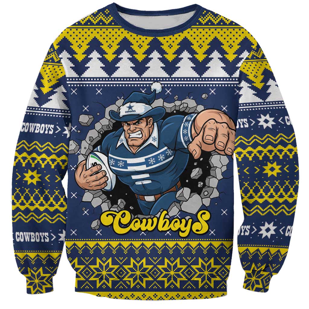Merry Queensland Cowboys Personalised Sweatshirt Christmas Rugby League Spirit - Aussie Hoodie