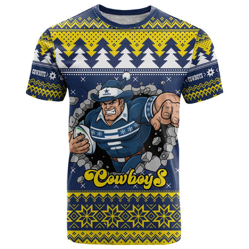 Merry Queensland Cowboys Personalised T Shirt Christmas Rugby League Spirit - Aussie Hoodie