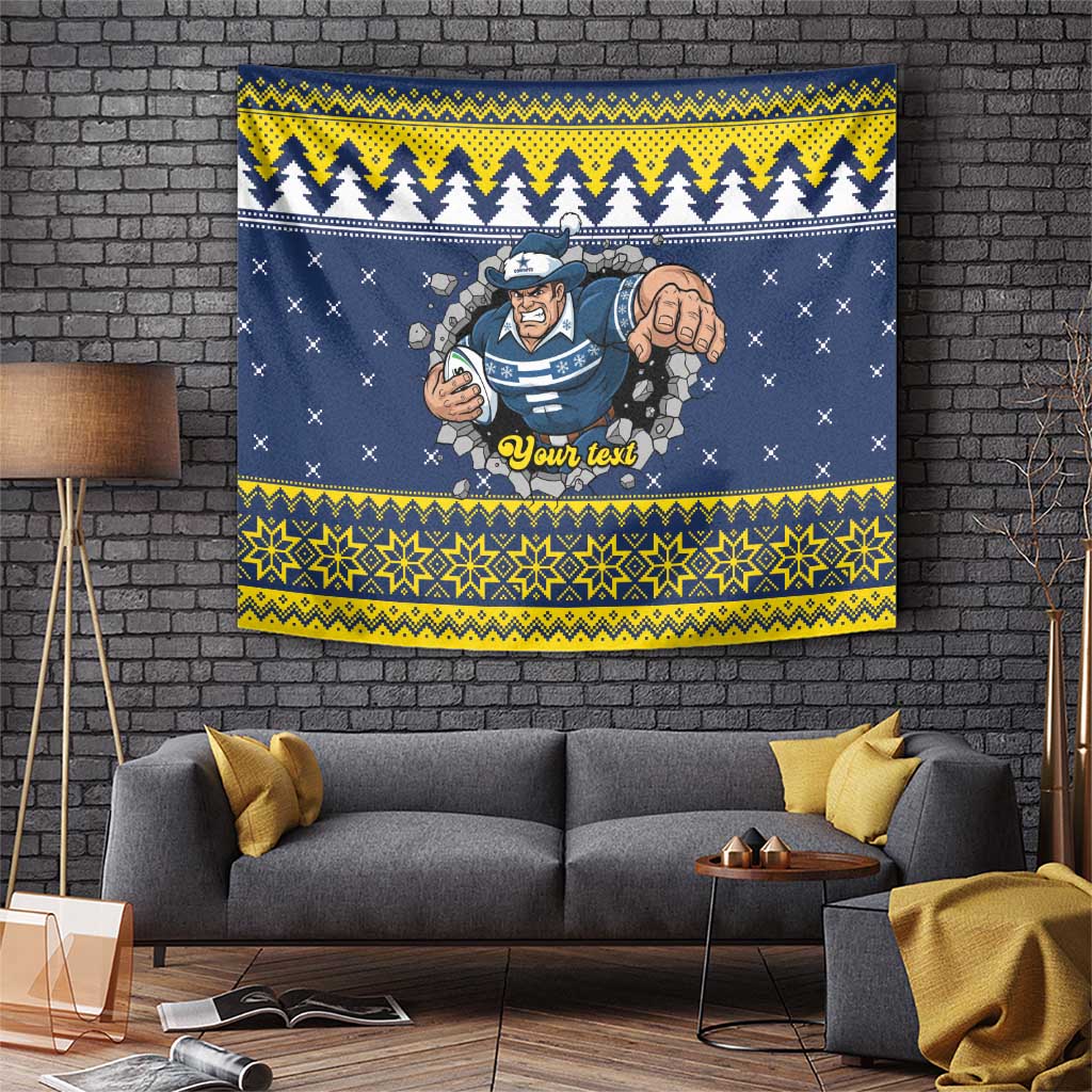 Merry Queensland Cowboys Personalised Tapestry Christmas Rugby League Spirit - Aussie Hoodie