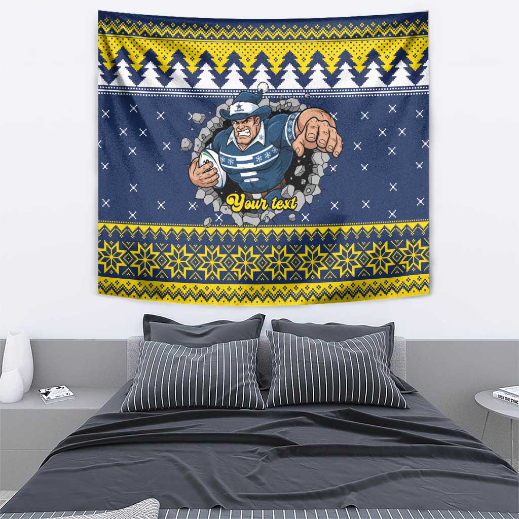Merry Queensland Cowboys Personalised Tapestry Christmas Rugby League Spirit - Aussie Hoodie