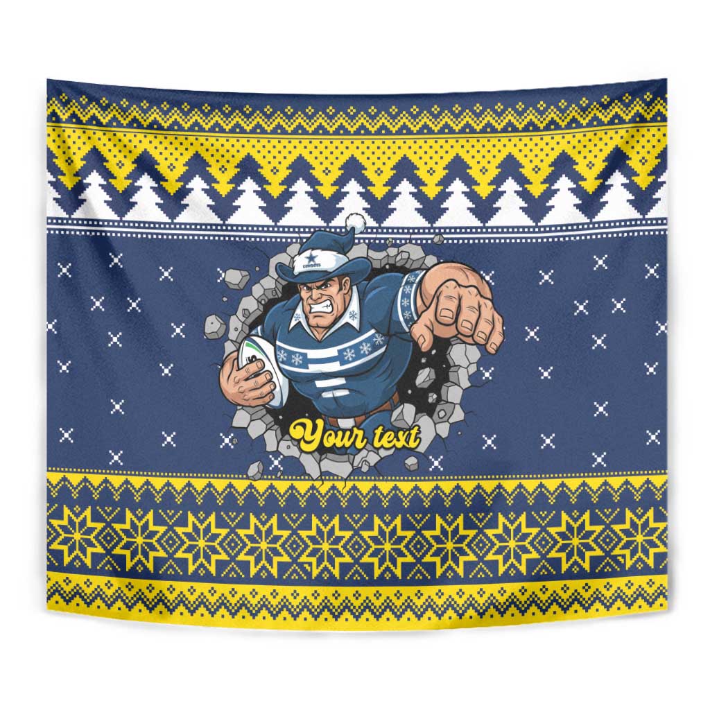 Merry Queensland Cowboys Personalised Tapestry Christmas Rugby League Spirit - Aussie Hoodie