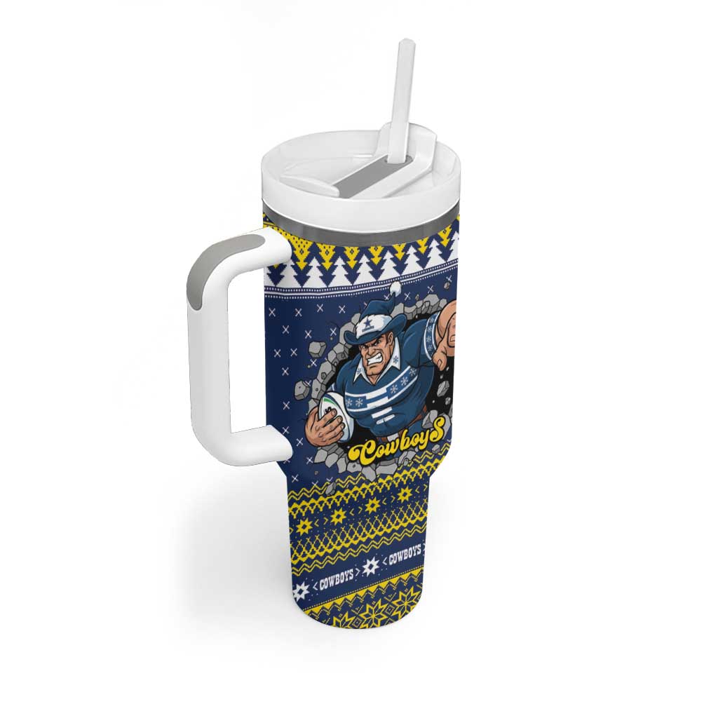 Merry Queensland Cowboys Personalised Tumbler With Handle Christmas Rugby League Spirit - Aussie Hoodie