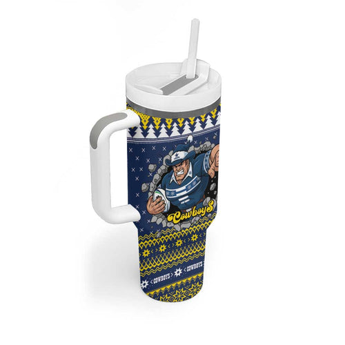 Merry Queensland Cowboys Personalised Tumbler With Handle Christmas Rugby League Spirit - Aussie Hoodie