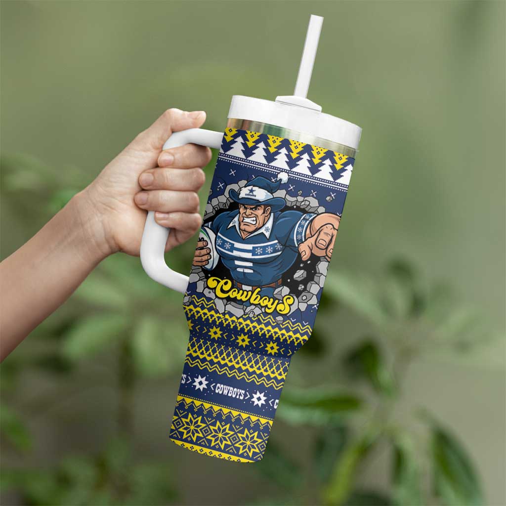 Merry Queensland Cowboys Personalised Tumbler With Handle Christmas Rugby League Spirit - Aussie Hoodie