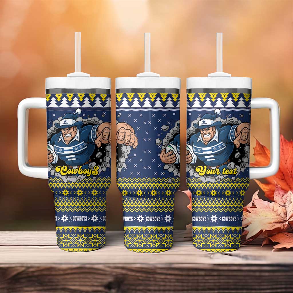Merry Queensland Cowboys Personalised Tumbler With Handle Christmas Rugby League Spirit - Aussie Hoodie